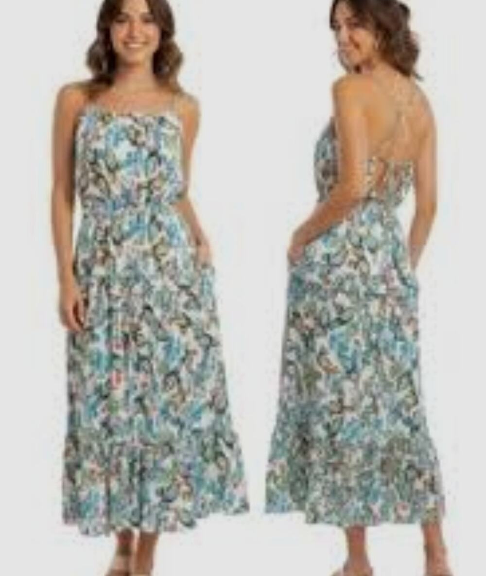 Lost + Wander Floral Tiered Maxi Dress Crisscross Back Size Medium